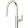 California Faucets Descanso 1.8 GPM Single Hole Pull Down Low Spout Kitchen Faucet with Knurled Lever Handle Polished Nickel