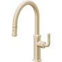 California Faucets Descanso 1.8 GPM Single Hole Pull Down Low Spout Kitchen Faucet with Knurled Lever Handle Satin Brass
