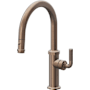 California Faucets Descanso 1.8 GPM Single Hole Pull Down Low Spout Kitchen Faucet with Knurled Lever Handle Satin Bronze