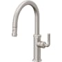 California Faucets Descanso 1.8 GPM Single Hole Pull Down Low Spout Kitchen Faucet with Knurled Lever Handle Ultra Stainless Steel