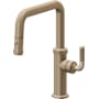 California Faucets Descanso 1.8 GPM Single Hole Pull Down Kitchen Faucet with KL Series Handle Antique Brass Flat