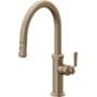 California Faucets Descanso Works 1.8 GPM Single Hole Pre-Rinse Pull Down Kitchen Faucet - Includes Escutcheon Antique Brass Flat