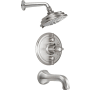 California Faucets Monterey Tub and Shower Trim Package with 1.8 GPM Multi Function Shower Head Ultra Stainless Steel