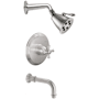 California Faucets Miramar Tub and Shower Trim Package with 2.5 GPM Single Function Shower Head Satin Nickel