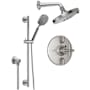 California Faucets Tiburon Thermostatic Shower System with Shower Head, Hand Shower, Slide Bar, Shower Arm, Hose, and Valve Trim Satin Nickel