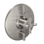 California Faucets Descanso Thermostatic Valve Trim Only with Single Knurled Cross Handle and Double Integrated Volume Controls - Less Rough In Satin Nickel