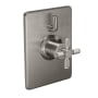 California Faucets Descanso Thermostatic Valve Trim Only with Single Knurled Cross Handle and Integrated Volume Control - Less Rough In Satin Nickel