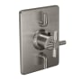 California Faucets Descanso Thermostatic Valve Trim Only with Single Cross Handle and Double Integrated Volume Controls - Less Rough In Satin Nickel