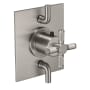 California Faucets Descanso Thermostatic Valve Trim Only with Single Knurled Cross Handle and Double Integrated Volume Controls - Less Rough In Satin Nickel