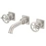 California Faucets Steampunk Bay 1.2 GPM Wall Mounted Widespread Vessel Faucet with Wheel Handles Satin Nickel