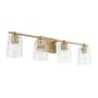 Capital Lighting 4 Light 33" Wide Bathroom Vanity Light with Patterned / Etched Glass Shades Aged Brass
