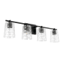 Capital Lighting 4 Light 33" Wide Bathroom Vanity Light with Patterned / Etched Glass Shades Matte Black