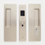 Cavilock Magnetic Single Cylinder Pocket Door Pull Set with RH Key / LH Passage for 1-3/4 Inch Thick Doors Satin Nickel
