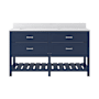 CRAFT + MAIN Lawson 60" Free Standing Double Basin Vanity Set with Cabinet and Carrara Vita Quartz Vanity Top Aegean Blue