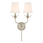 Crystorama Lighting Group Broche 2 Light 21" Tall Wall Sconce with Silk Shades Antique Silver