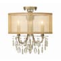 Crystorama Lighting Group Hampton 3 Light 14" Wide Semi-Flush Drum Ceiling Fixture with Silk Shade and Teardrop Crystal Accents Antique Brass