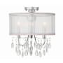 Crystorama Lighting Group Hampton 3 Light 14" Wide Semi-Flush Drum Ceiling Fixture with Silk Shade and Teardrop Crystal Accents Polished Chrome