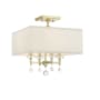 Crystorama Lighting Group Paxton 4 Light 16" Wide Semi-Flush Ceiling Fixture with Silk Shade and Clear Glass Accents Aged Brass