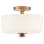 Crystorama Lighting Group Travis 2 Light 13" Wide Semi-Flush Drum Ceiling Fixture with Frosted Glass Shade Vibrant Gold