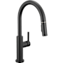 Delta Nicoli 1.8 GPM Single Hole Pull Down Kitchen Faucet - Includes Escutcheon Matte Black / Champagne Bronze