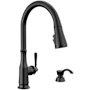 Delta Capertee 1.8 GPM Single Hole Pull Down Kitchen Faucet with MagnaTite, TouchClean and ShieldSpray Technologies - Includes Escutcheon and Soap Dispenser Matte Black
