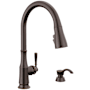 Delta Capertee 1.8 GPM Single Hole Pull Down Kitchen Faucet with MagnaTite, TouchClean and ShieldSpray Technologies - Includes Escutcheon and Soap Dispenser Venetian Bronze