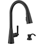 Delta Boyd 1.8 GPM Single Hole Pull Down Kitchen Faucet with Magnetic Docking Spray Head and ShieldSpray - Includes Escutcheon Plate and Soap Dispenser Matte Black