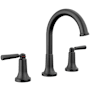 Delta Saylor 1.2 GPM Widespread Bathroom Faucet with Push Pop-Up Drain Assembly and Diamond Seal Valve Technology Matte Black
