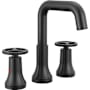 Delta Trinsic 1.2 GPM Widespread Bathroom Faucet with Wheel Style Handles and Push Pop-Up Drain Assembly Matte Black