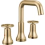 Delta Trinsic 1.2 GPM Widespread Bathroom Faucet with Wheel Style Handles and Push Pop-Up Drain Assembly Champagne Bronze