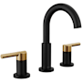 Delta Nicoli 1.2 GPM Widespread Bathroom Faucet with Lever Handles and Push Pop-Up Drain Assembly Matte Black / Champagne Bronze