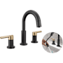 Delta Nicoli 1.2 GPM Widespread Bathroom Faucet with Pull Down Spout and Push Pop-Up Drain Assembly Matte Black / Champagne Bronze