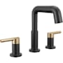 Delta Nicoli 1.2 GPM Widespread Bathroom Faucet with Pull Down Spout and Push Pop-Up Drain Assembly Matte Black / Champagne Bronze