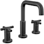 Delta Nicoli 1.2 GPM Widespread Bathroom Faucet with Cross Handles and Push Pop-Up Drain Assembly Matte Black