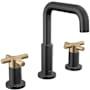 Delta Nicoli 1.2 GPM Widespread Bathroom Faucet with Cross Handles and Push Pop-Up Drain Assembly Matte Black / Champagne Bronze