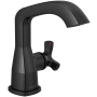 Delta Stryke 1.2 GPM Single Hole Bathroom Faucet with Push Pop-Up Drain Assembly, Helo Style Handle, and Diamond Seal Ceramic Disc Cartridges Matte Black