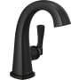 Delta Stryke 1.2 GPM Single Hole Bathroom Faucet with Push Pop-Up Drain Assembly, Lever Handle, Diamond Seal Ceramic Disc Cartridges, and Arc Spout Matte Black