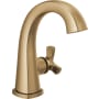 Delta Stryke 1.2 GPM Single Hole Bathroom Faucet with Push Pop-Up Drain Assembly, Helo Style Handle, Diamond Seal Ceramic Disc Cartridges, and Arc Spout Lumicoat Champagne Bronze