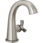 Delta Stryke 1.2 GPM Single Hole Bathroom Faucet with Push Pop-Up Drain Assembly, Helo Style Handle, Diamond Seal Ceramic Disc Cartridges, and Arc Spout Lumicoat Stainless