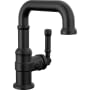 Delta Broderick 1.2 GPM Single Hole Bathroom Faucet with Square Spout, Push Pop-Up Drain Assembly and Lever Handle Matte Black