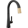 Delta Monrovia 1.8 GPM Deck Mounted Pull Down Kitchen Faucet with DIAMOND Seal, Touch-Clean, and MagnaTite Technologies Matte Black / Champagne Bronze
