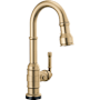 Delta Broderick 1.8 GPM Single Hole Pull Down Touchless Bar Faucet with Touch2O, MagnaTite Docking and Diamond Seal Cartridge Technologies Champagne Bronze