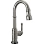 Delta Broderick 1.8 GPM Single Hole Pull Down Touchless Bar Faucet with Touch2O, MagnaTite Docking and Diamond Seal Cartridge Technologies Black Stainless
