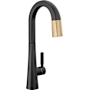 Delta Monrovia 1.8 GPM Single Hole Pull Down Bar/Prep Faucet with Magnetic Docking Spray Head - Limited Lifetime Warranty Matte Black / Champagne Bronze