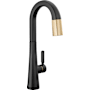 Delta Monrovia 1.8 GPM Single Hole Pull Down Touchless Bar Faucet with Touch2O, Touch-Clean, MagnaTite Docking and Diamond Seal Cartridge Technologies Matte Black / Champagne Bronze