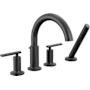 Delta Altado Deck Mounted Roman Tub Filler with Built-In Diverter and Included Hand Shower - Less Rough In Matte Black
