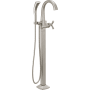 Delta Stryke Floor Mounted Tub Filler with Integrated Diverter, Hand Shower, Arc Spout, and Helo Style Handle - Less Rough In Lumicoat Stainless