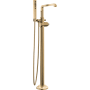 Delta Tetra Floor Mounted Tub Filler with Built-In Diverter and Included Hand Shower - Less Handle and Rough In Lumicoat Champagne Bronze