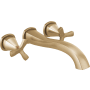 Delta Stryke Double Handle Wall Mounted Tub Filler Trim with Helo Style Handles - Less Rough In Lumicoat Champagne Bronze