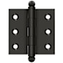 Deltana 2" x 2" Solid Brass Cabinet Hinge with Ball Tip Finials - Pair Black